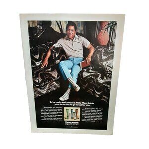 1973 Willie Mays Interwoven Esquire Socks Original Print Ad 70s